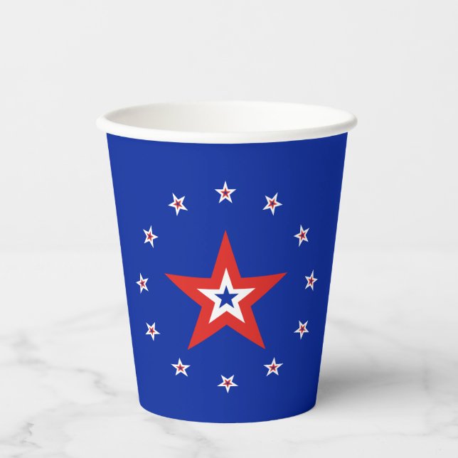 Simple Modern Blue Paper Cup with Ring of Stars (Front)