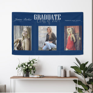 Simple Modern Blue Photo Graduation Party Banner