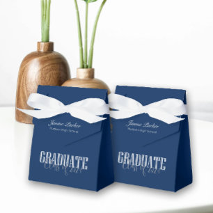 Simple Modern Blue Photo Graduation Party Favour Box