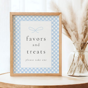 Simple Modern Blue Plaid Bow Baby Shower Sign