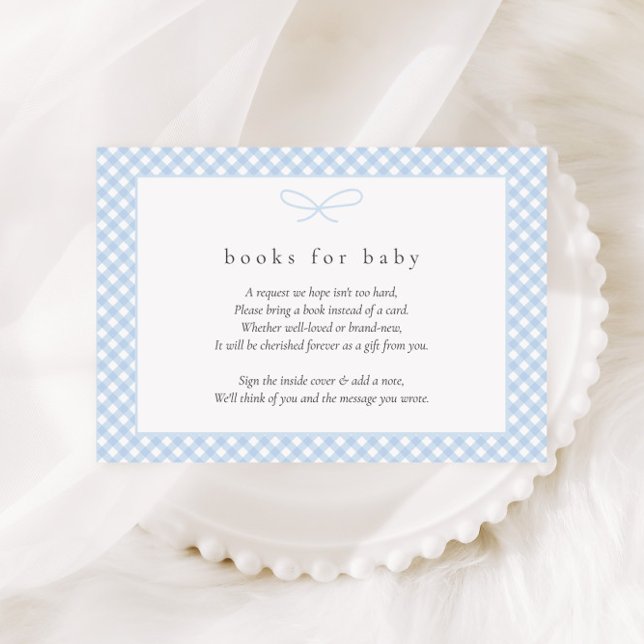 Simple Modern Blue Plaid Bow Books for Baby Enclosure Card (Creator Uploaded)