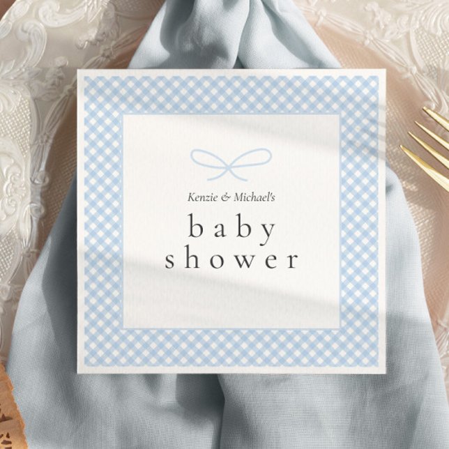 Simple Modern Blue Plaid Bow  Napkin (Creator Uploaded)