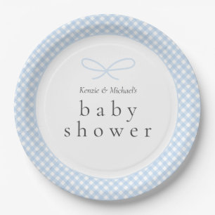 Simple Modern Blue Plaid Bow Paper Plate