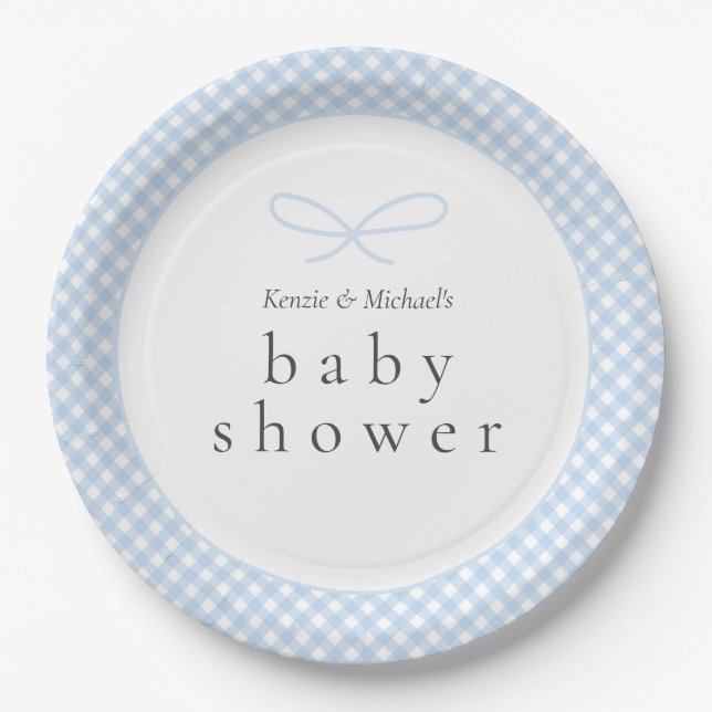 Simple Modern Blue Plaid Bow  Paper Plate (Front)