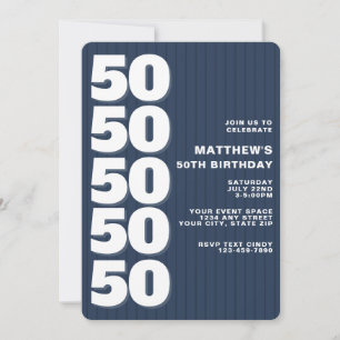 Simple Modern Blue Stripe 50th Birthday Invitation