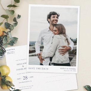 Simple Modern Blue Text Photo Save the Date Announcement Postcard
