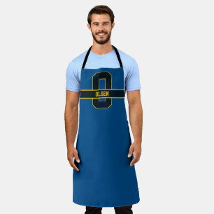 Simple Modern Blue Yellow Personalized Monogram Apron