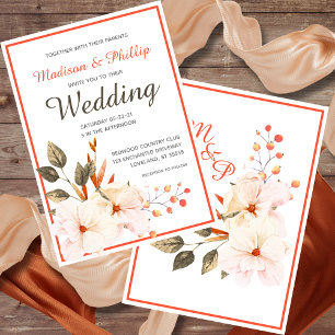 Simple Modern Blush Burnt Orange Floral Wedding Invitation