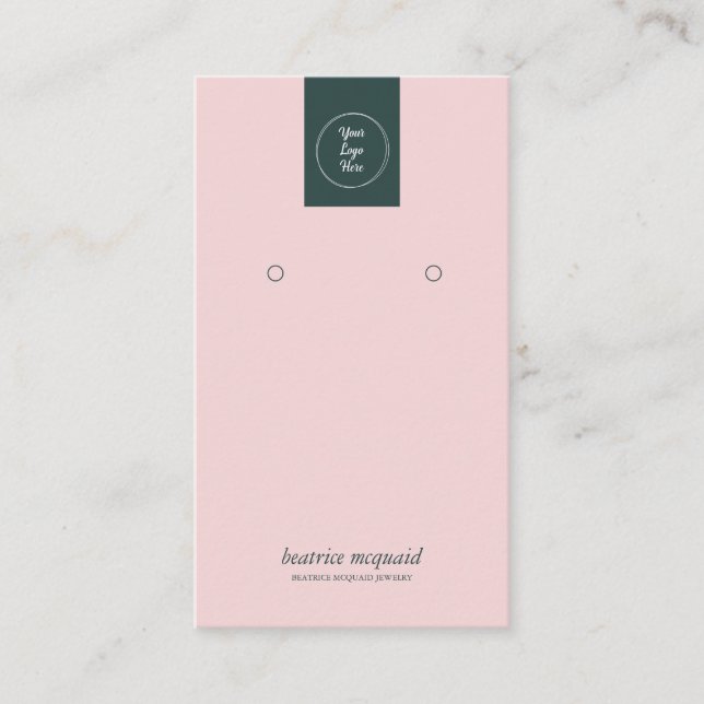 Simple Modern Blush Pink Blue Earing Display Card (Front)