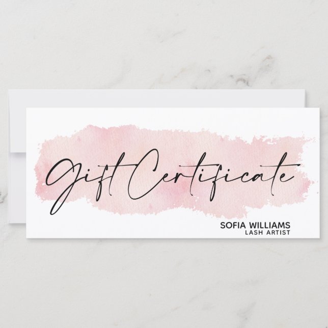 Simple & Modern blush pink Certificate Gift Card (Front)