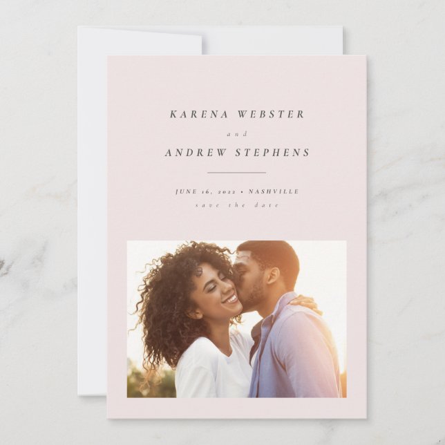 Simple modern blush pink photo save the date (Front)