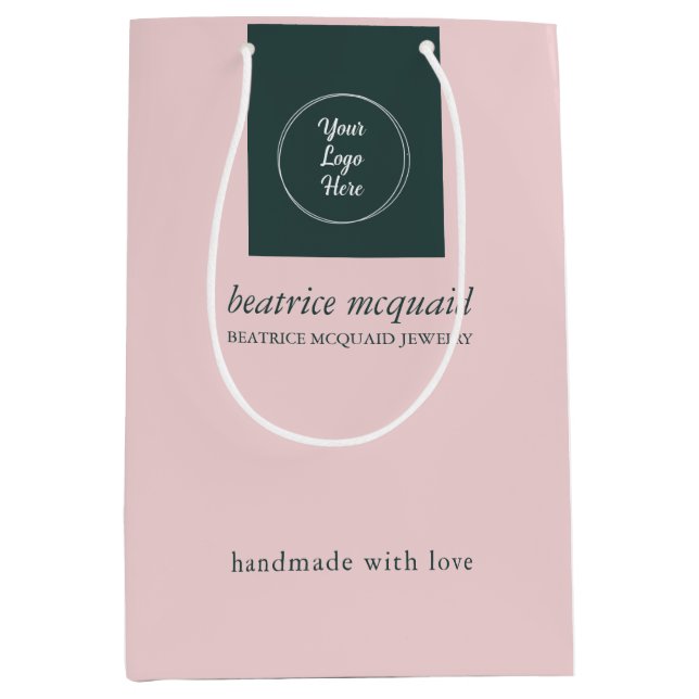 Simple Modern Blush Pink Your Logo   Medium Gift Bag (Front)