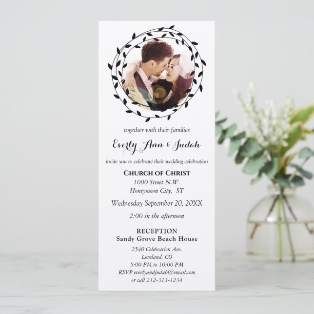 Simple Modern Boho Black Leaf Wreath Wedding (Standing Front)