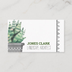Simple Modern Boho Greenery Succulents Botanical Business Card