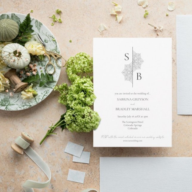 Simple Modern Boho Monogram Mandala Wedding Invitation (Creator Uploaded)