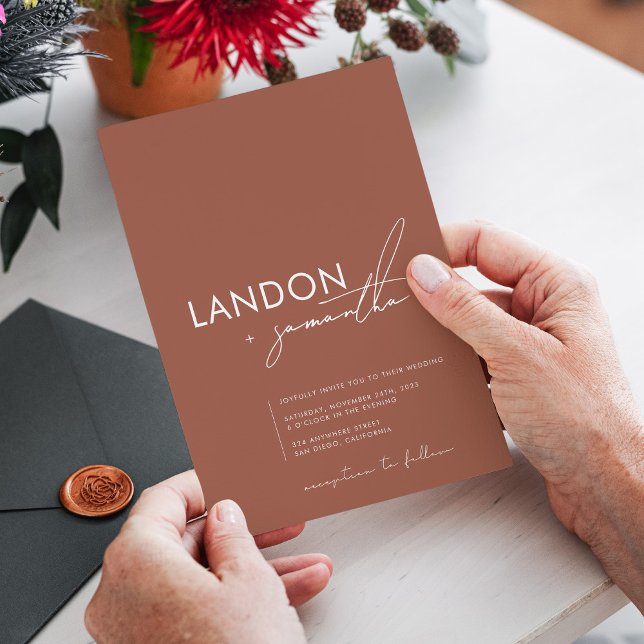 Simple Modern Boho Terracotta Burnt Orange Wedding Invitation (Creator Uploaded)