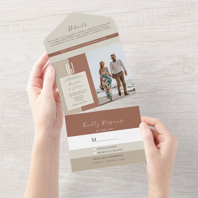 Simple Modern Boho Wedding All In One Invitation (Tearaway)