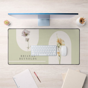 Simple Modern Boho Wildflowers on Sage Green Desk Mat