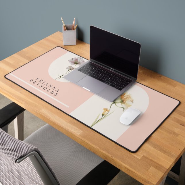 Simple Modern Boho Wildflowers on Soft Pink Desk Mat (Office 2)