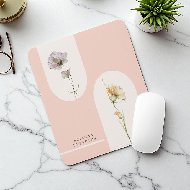 Simple Modern Boho Wildflowers on Soft Pink Mouse Pad (Creator Uploaded)