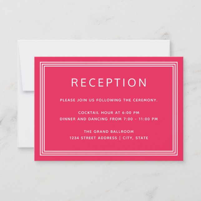 Simple Modern Bold Coral Pink Reception Card (Front)