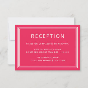 Simple Modern Bold Coral Pink Reception Card