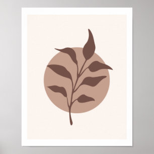 Simple Modern Botanical Flower Leaf on Tan Circle Poster
