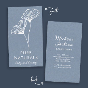 Simple Modern Botanical Leaf Neutral Blue Modern  Business Card