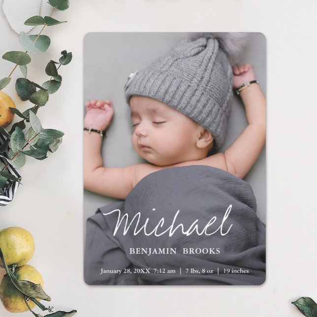 Simple Modern Boy or Girl Custom Full Photo Birth Announcement (Creator Uploaded)