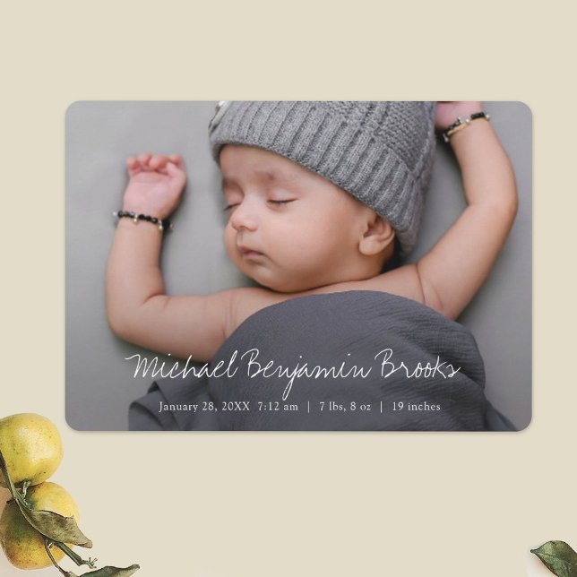 Simple Modern Boy or Girl Custom Full Photo Birth Announcement (Creator Uploaded)