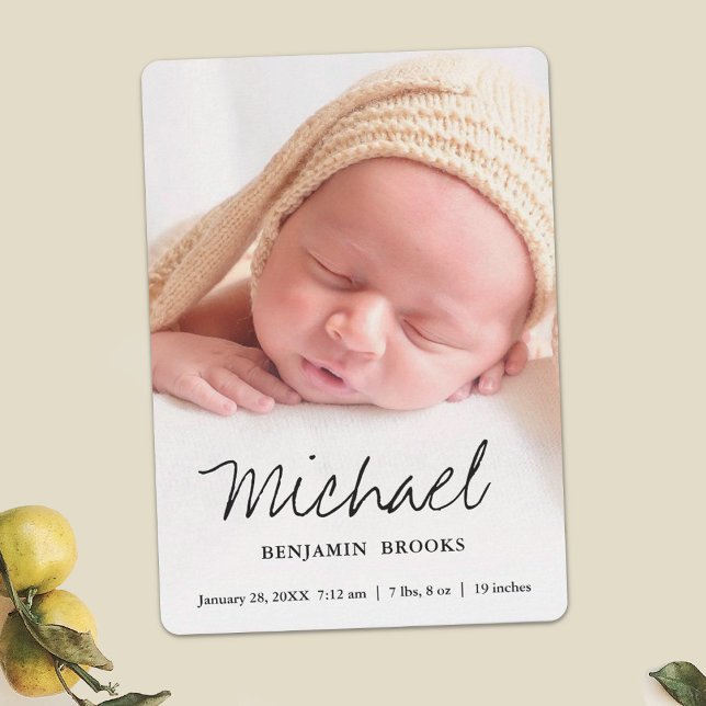 Simple Modern Boy or Girl Custom Full Photo Birth Announcement (Creator Uploaded)