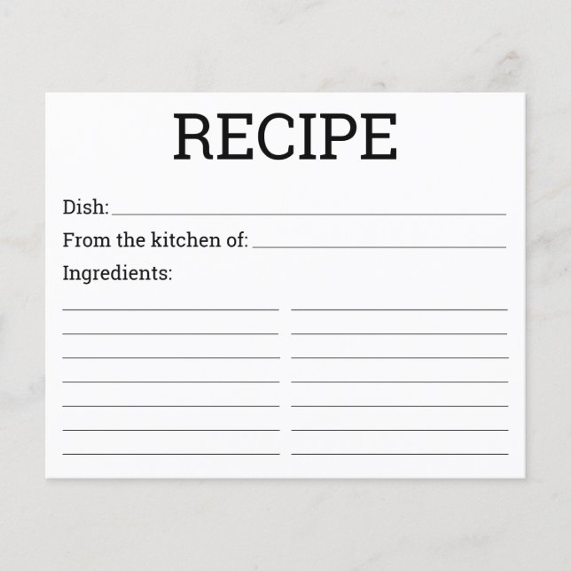 Simple Modern Bridal Shower Recipe Card (Front)
