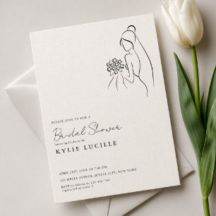 Simple Modern Bride Drawing Bridal Shower Invitation