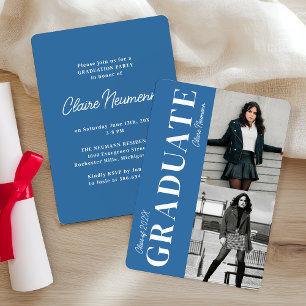 Simple Modern Bright Blue Photo Graduation Party Invitation