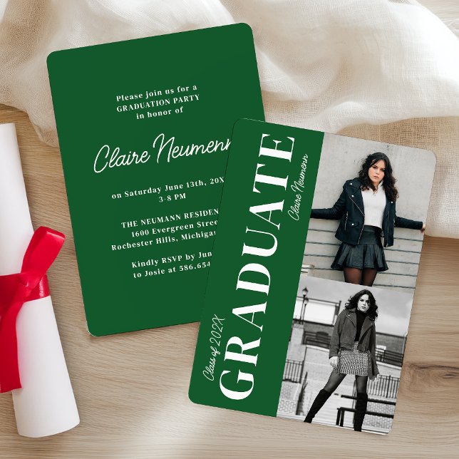 Simple Modern Bright Green Photo Graduation Party Invitation (Creator Uploaded)