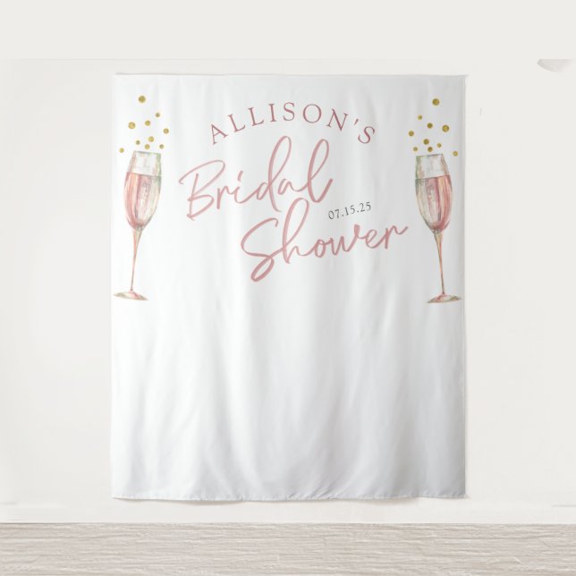 Simple modern brunch and bubbly bridal backdrop tapestry (Front)
