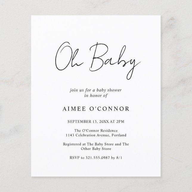 Simple Modern Budget Baby Shower Invitation (Front)