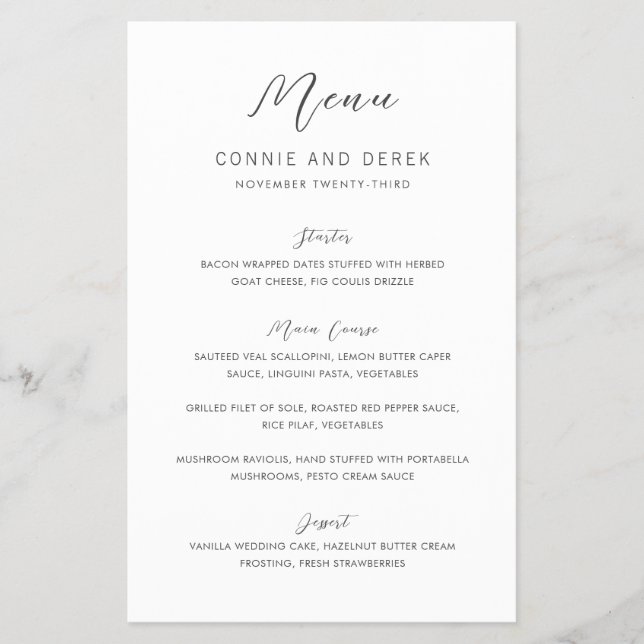 Simple Modern Budget Wedding Menu (Front)