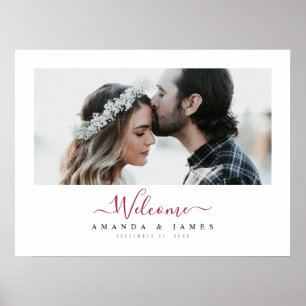 Simple Modern Burgundy Fall Wedding Welcome Poster