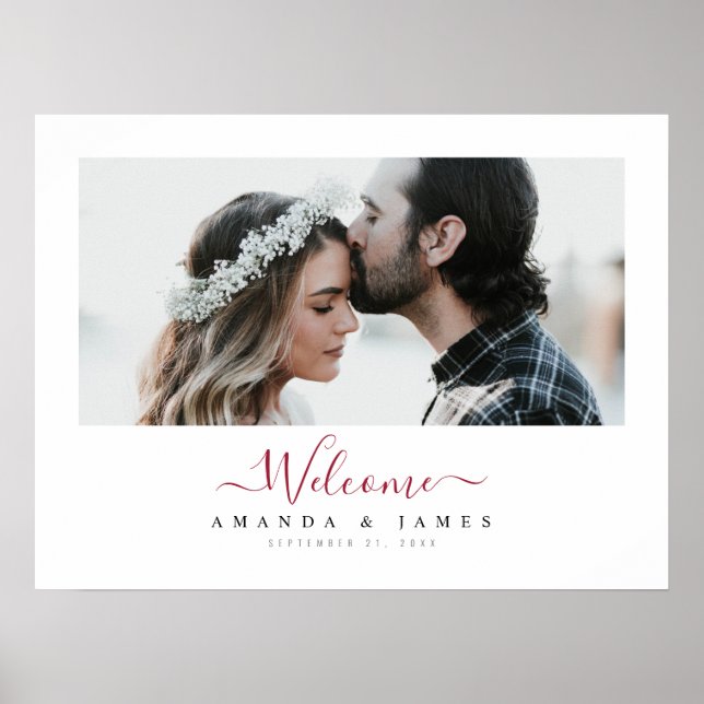 Simple Modern Burgundy Fall Wedding Welcome Poster (Front)