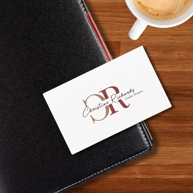 Simple Modern Burgundy Gold Monogram Business Card (Creator Uploaded)