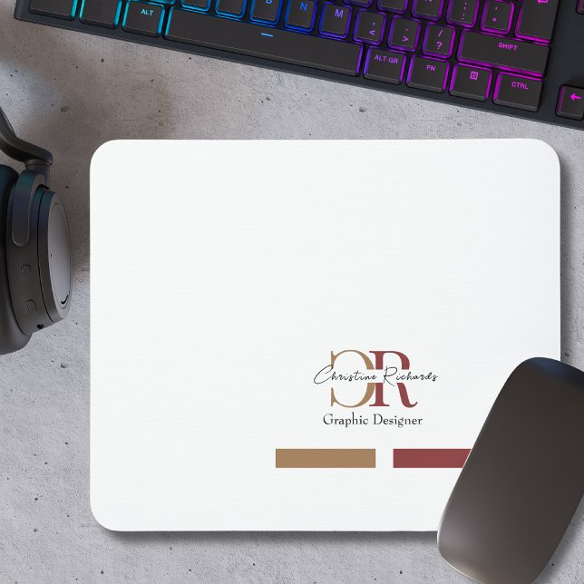 Simple Modern Burgundy Gold Monogram Mouse Pad (Creator Uploaded)