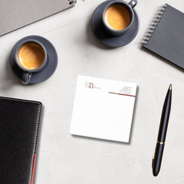 Simple Modern Burgundy Gold Monogram Post-it Notes (Creator Uploaded)