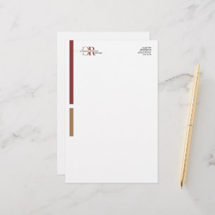 Simple Modern Burgundy Gold Monogram Stationery