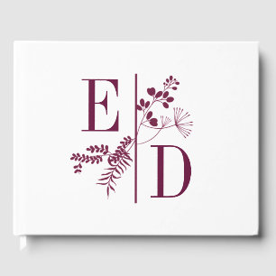Simple Modern Burgundy Initials Wedding Guest Book