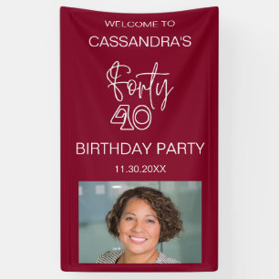 Simple Modern Burgundy Photo 40th Birthday Welcome Banner