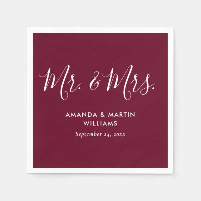 Simple Modern Burgundy Script Wedding Napkin (Front)