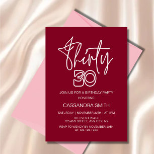 Simple Modern Burgundy Typography 30th Birthday Invitation