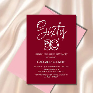 Simple Modern Burgundy Typography 60th Birthday Invitation