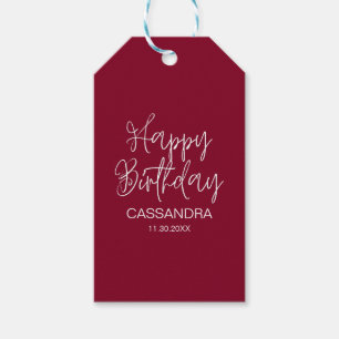 Simple Modern Burgundy Typography Birthday Gift Tags
